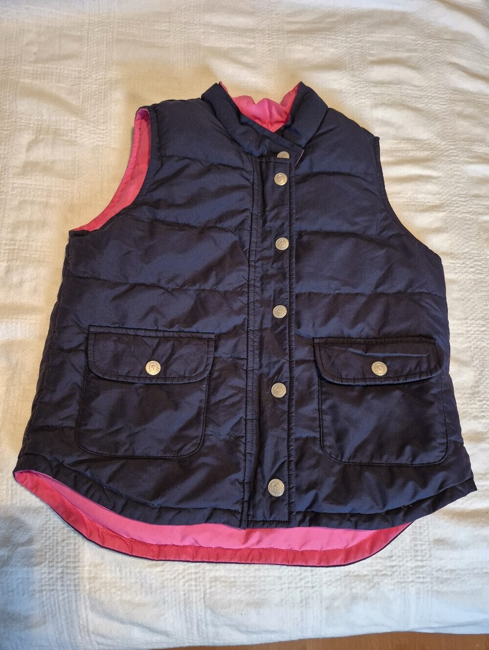 Lilly Pulitzer girls size 8 down fill reversible puffer vest VGUC Pink/Navy